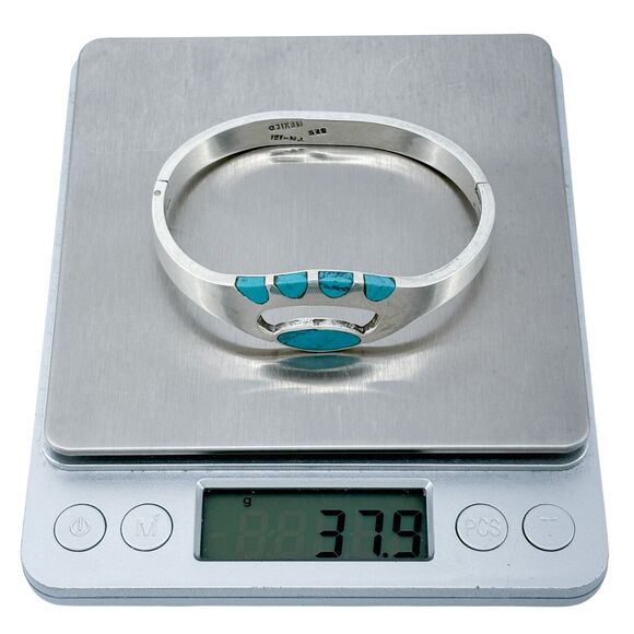 Vintage Mexico Taxco TM-181 Sterling Silver Turquoise Inlay Bangle Bracelet 6.5" - Picture 7 of 8